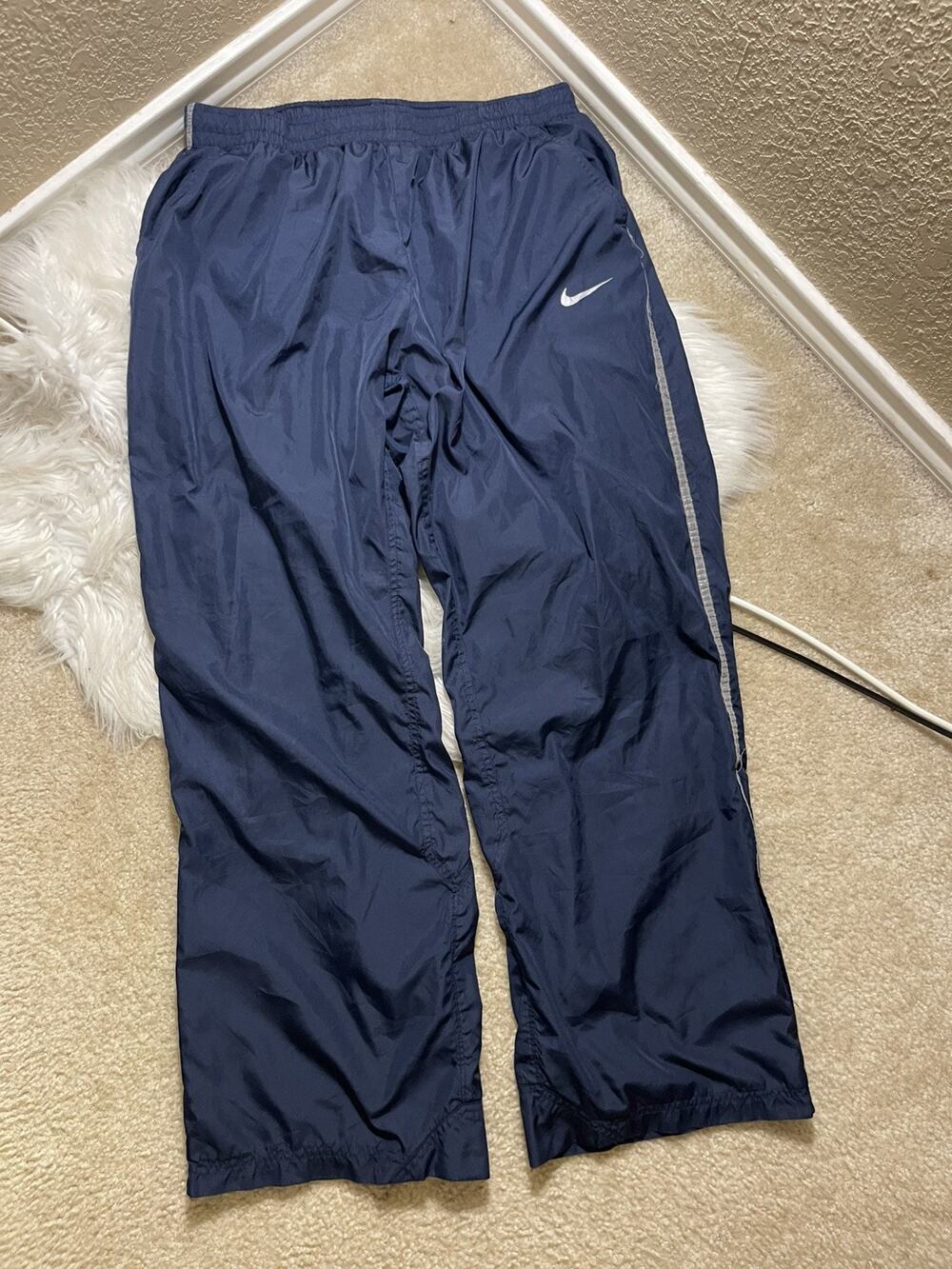 Vintage Y2K Nike Track Pants Storm-Fit Navy Blue Ankle Zip XL Baggy Skate Grunge